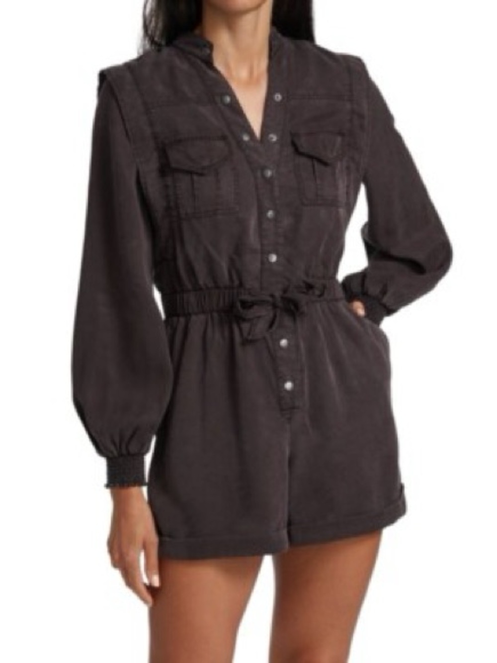 Alice + Olivia Charcoal Utility Romper with Drawstring Waist